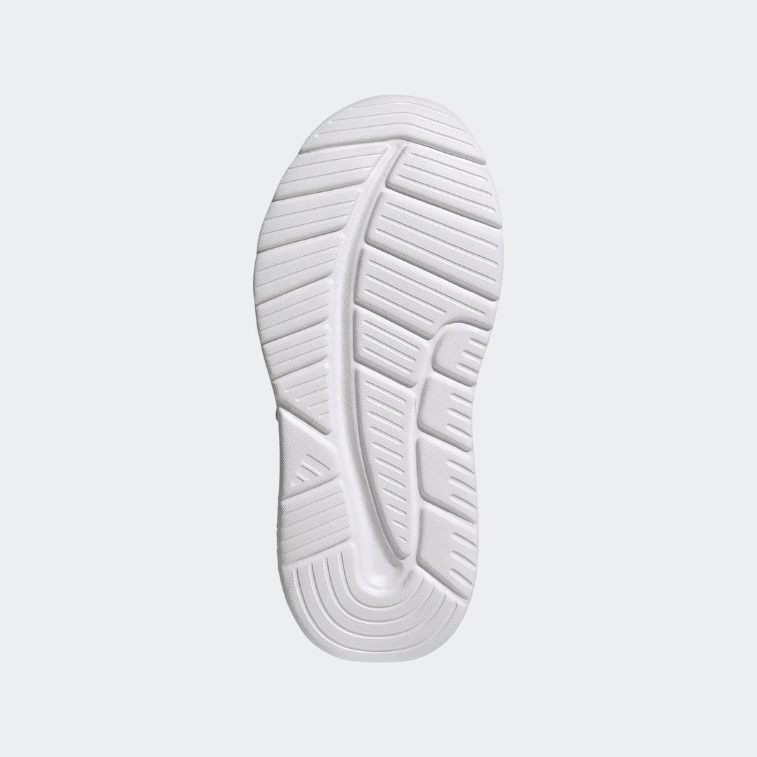 Bottom view of a white Adidas Tensaur Run 4.0 Children's shoe sole, featuring a textured athletic tread pattern for grip and