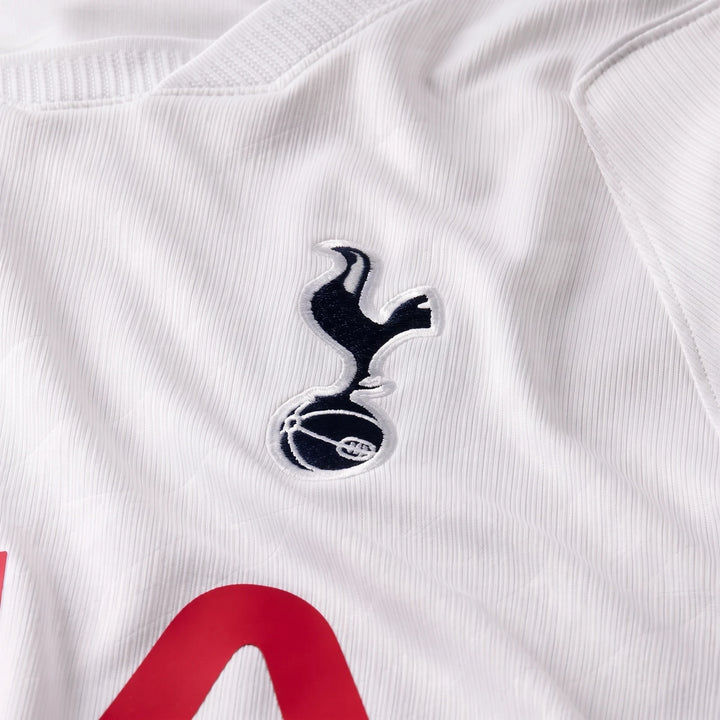 Close-up of a white Tottenham Hotspur 2026/27 Stadium Home Men's Nike Dri-Fit Soccer Replica Jersey with embroidered club