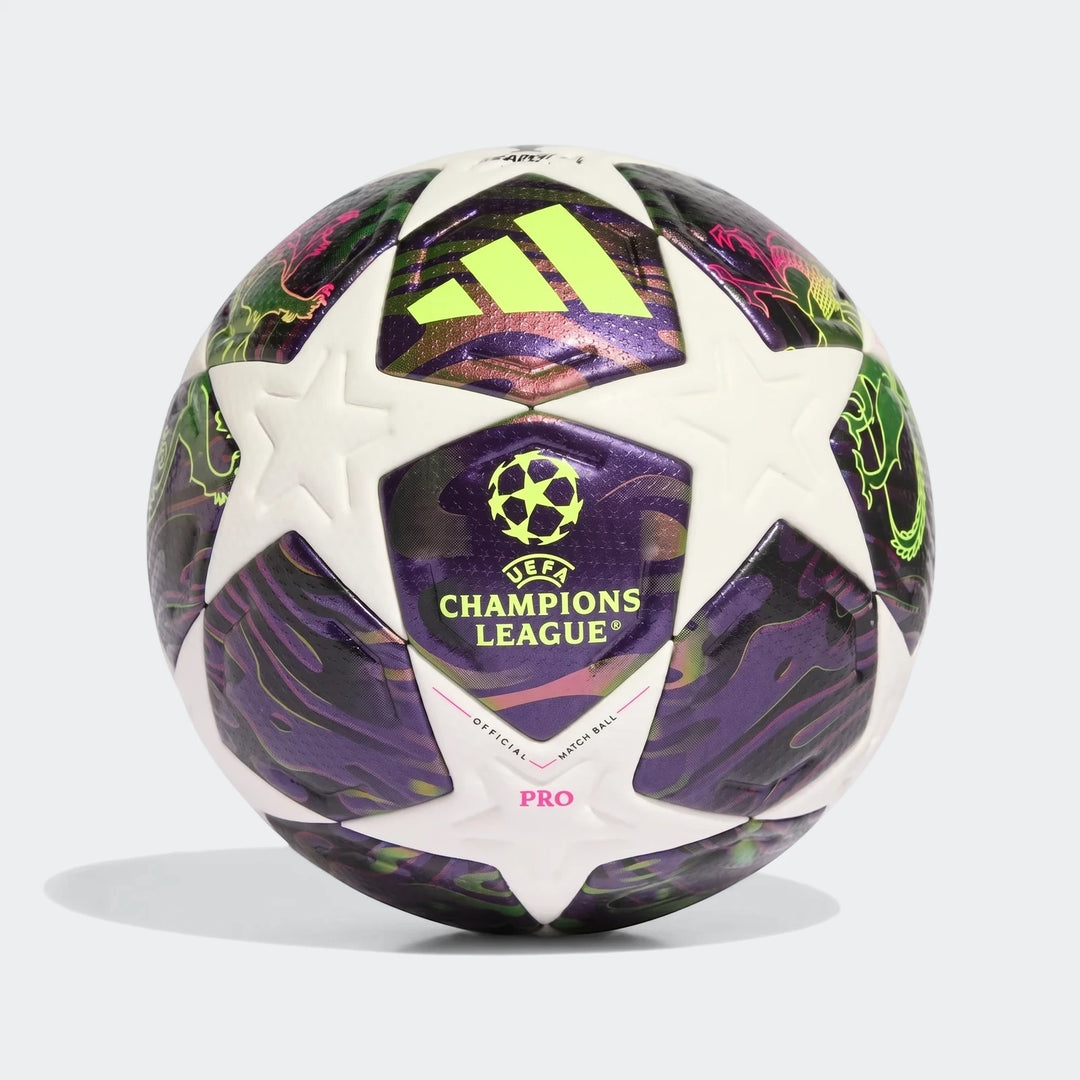 Ucl Pro Final Omb Fifa Quality Pro football in purple, green, and white, featuring an official match ball design with