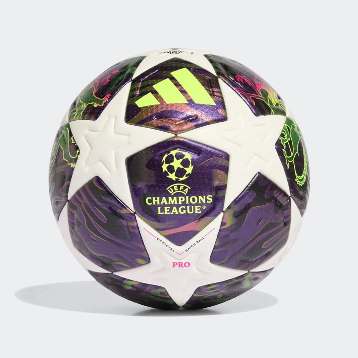 Ucl Pro Final Omb Fifa Quality Pro football in purple, green, and white, featuring an official match ball design with