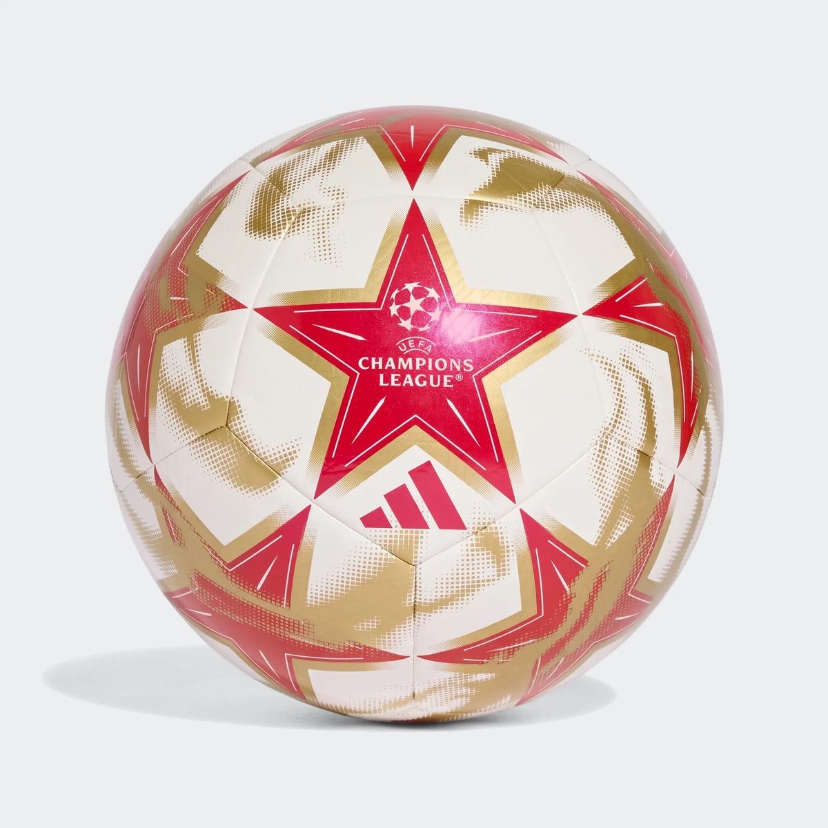 Uefa Champions League 26/27 Club Ball by Adidas, featuring white panels, red stars, and gold accents.