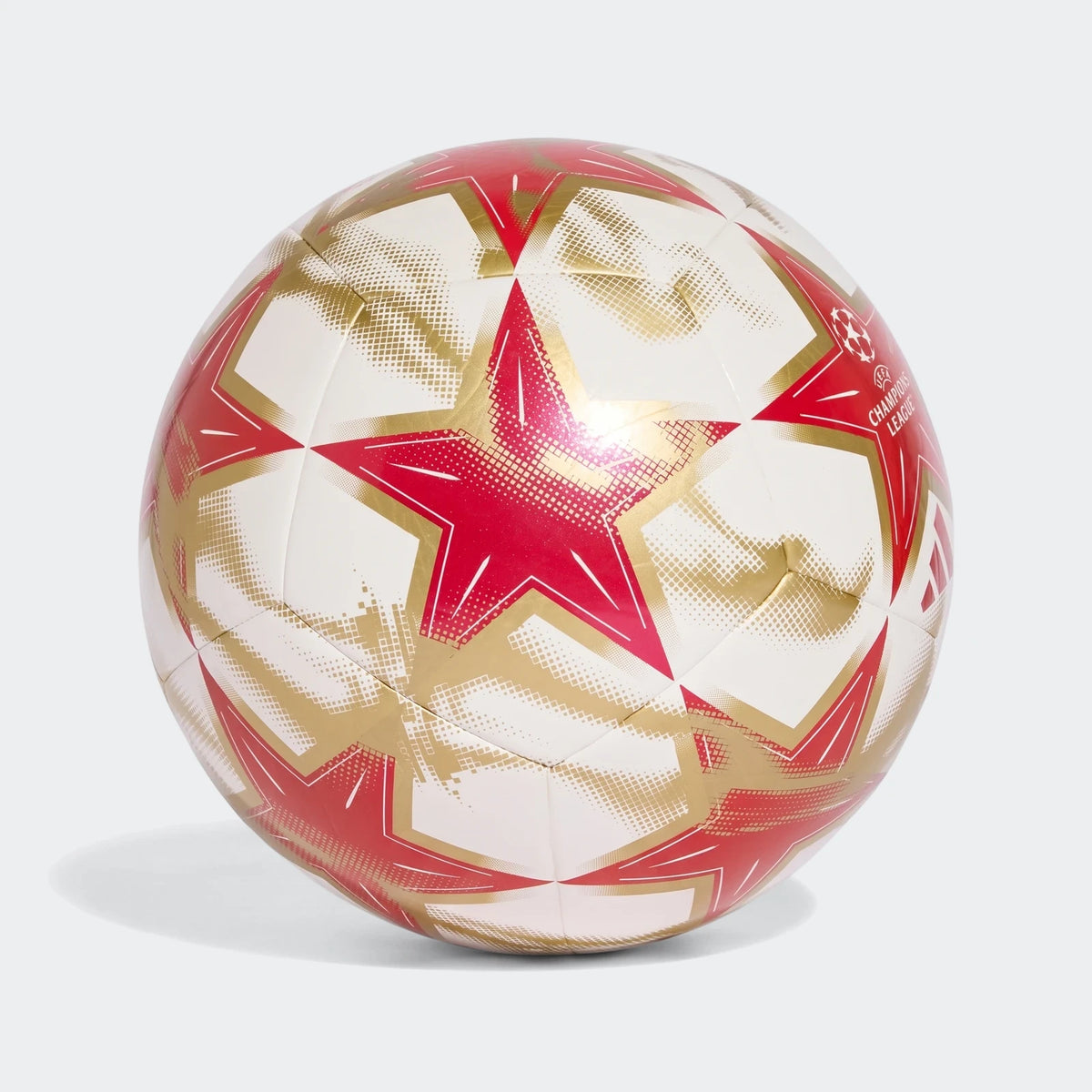 Uefa Champions League 26/27 Club Ball featuring white, red, and gold star patterns with the official logo.