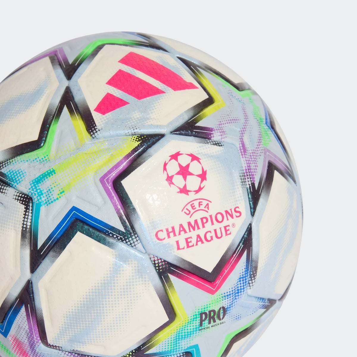 Uefa Champions League 26/27 Pro Ball, white with multi-color star and geometric patterns, official match ball.