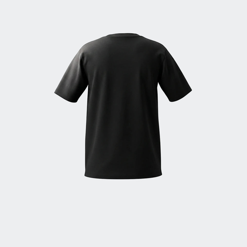 Black Varsity Gold Tl Y short-sleeve t-shirt, shown from the back, ideal for casual wear or athletic activities.