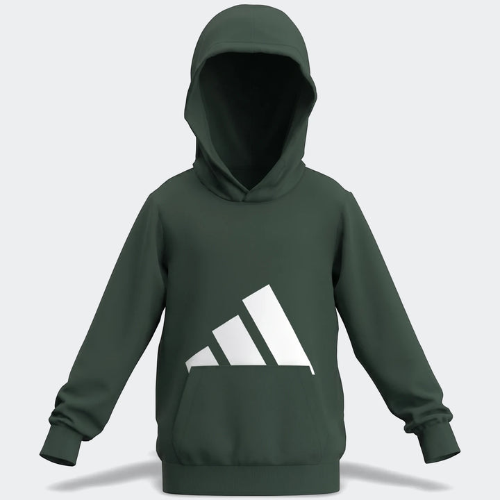 Dark green Youth 280G Fleece Hoodie with a prominent white Adidas logo on the front, displayed from a straight-on view.