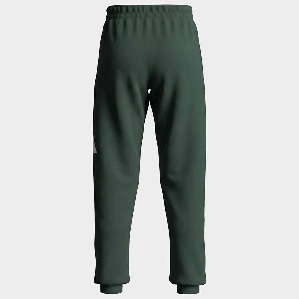 Youth 280G fleece pants in dark green, shown from the back, featuring a comfortable relaxed fit and cuffed ankles.