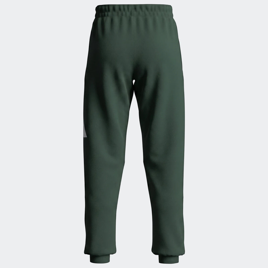 Youth 280G fleece pants in dark green, shown from the back, featuring a comfortable relaxed fit and cuffed ankles.