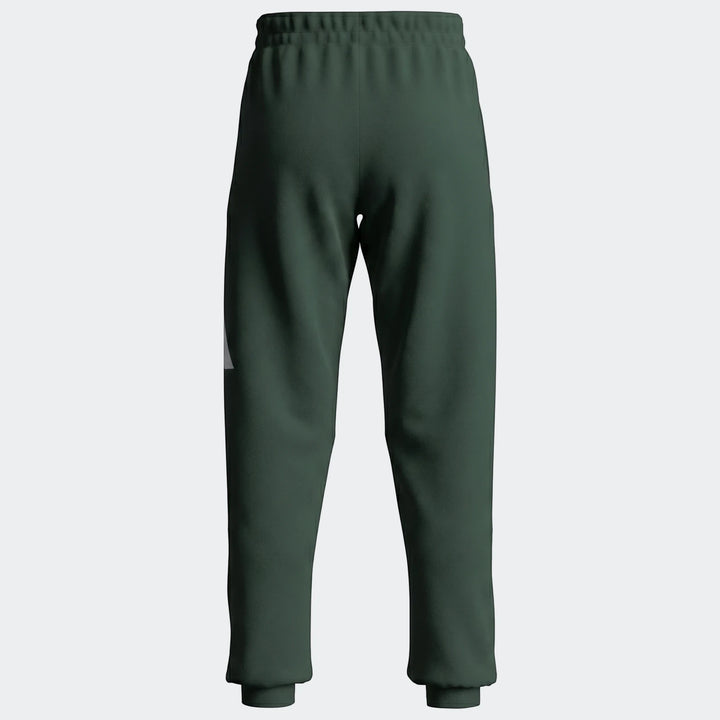 Youth 280G fleece pants in dark green, shown from the back, featuring a comfortable relaxed fit and cuffed ankles.