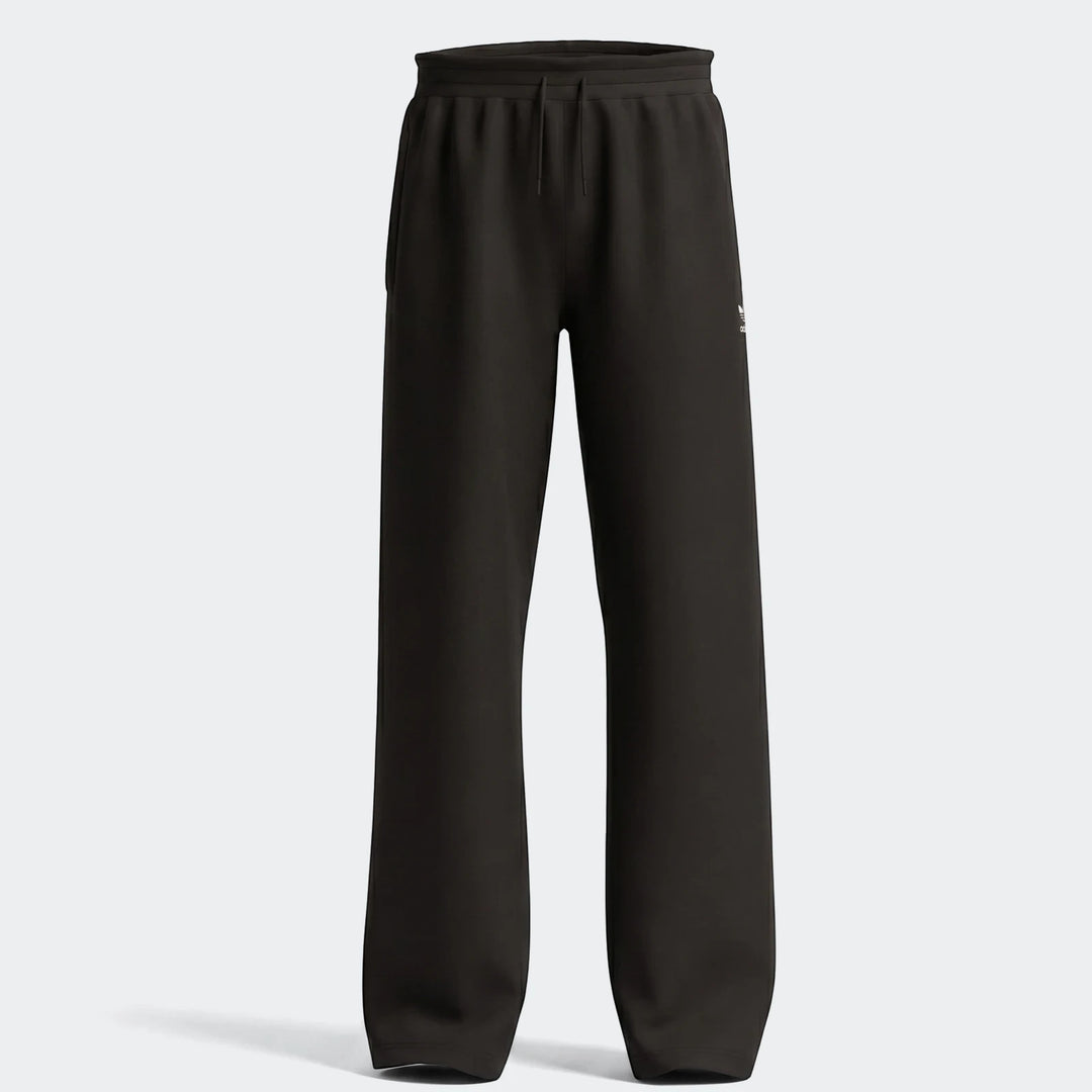 Black Youth Wide Leg Pants in a soft fabric, featuring a drawstring waistband and a white logo, shown from the front.