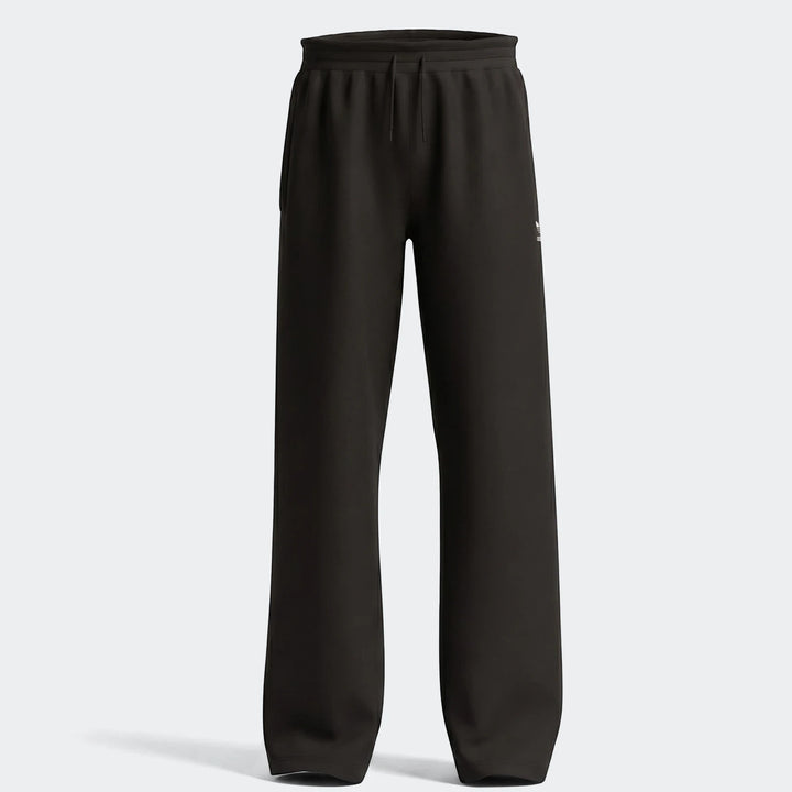 Black Youth Wide Leg Pants in a soft fabric, featuring a drawstring waistband and a white logo, shown from the front.