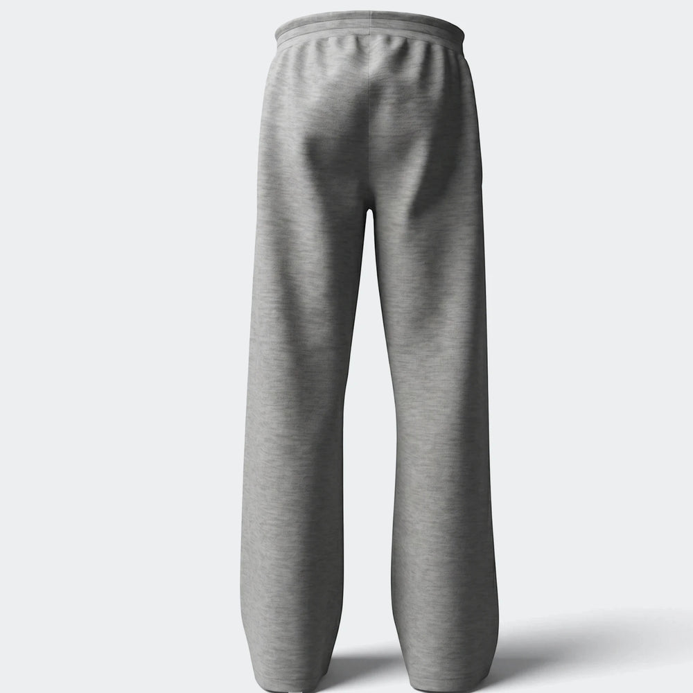 Grey youth wide leg pants, casual and comfortable, viewed from the back showing elastic waistband and relaxed fit.