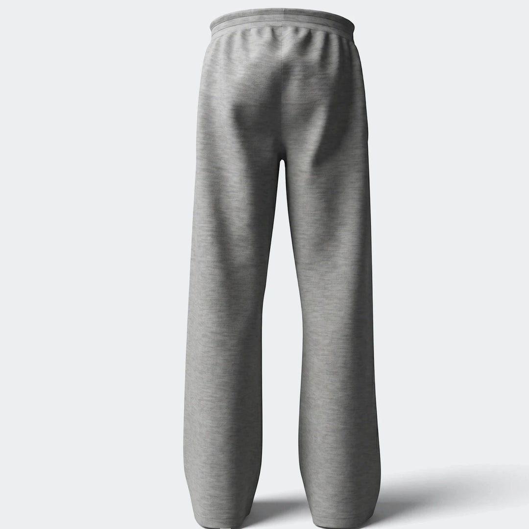 Grey youth wide leg pants, casual and comfortable, viewed from the back showing elastic waistband and relaxed fit.