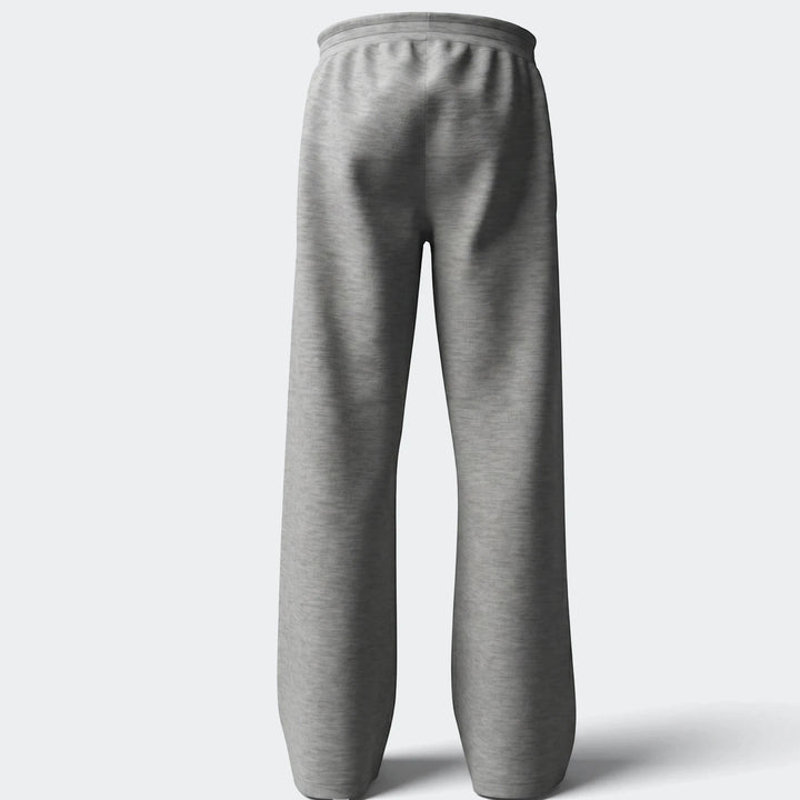 Grey youth wide leg pants, casual and comfortable, viewed from the back showing elastic waistband and relaxed fit.
