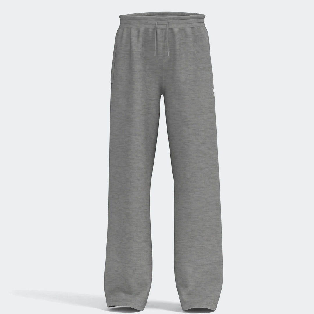 Gray youth wide leg sweatpants with a drawstring waist and a small white logo, presented on a plain background.