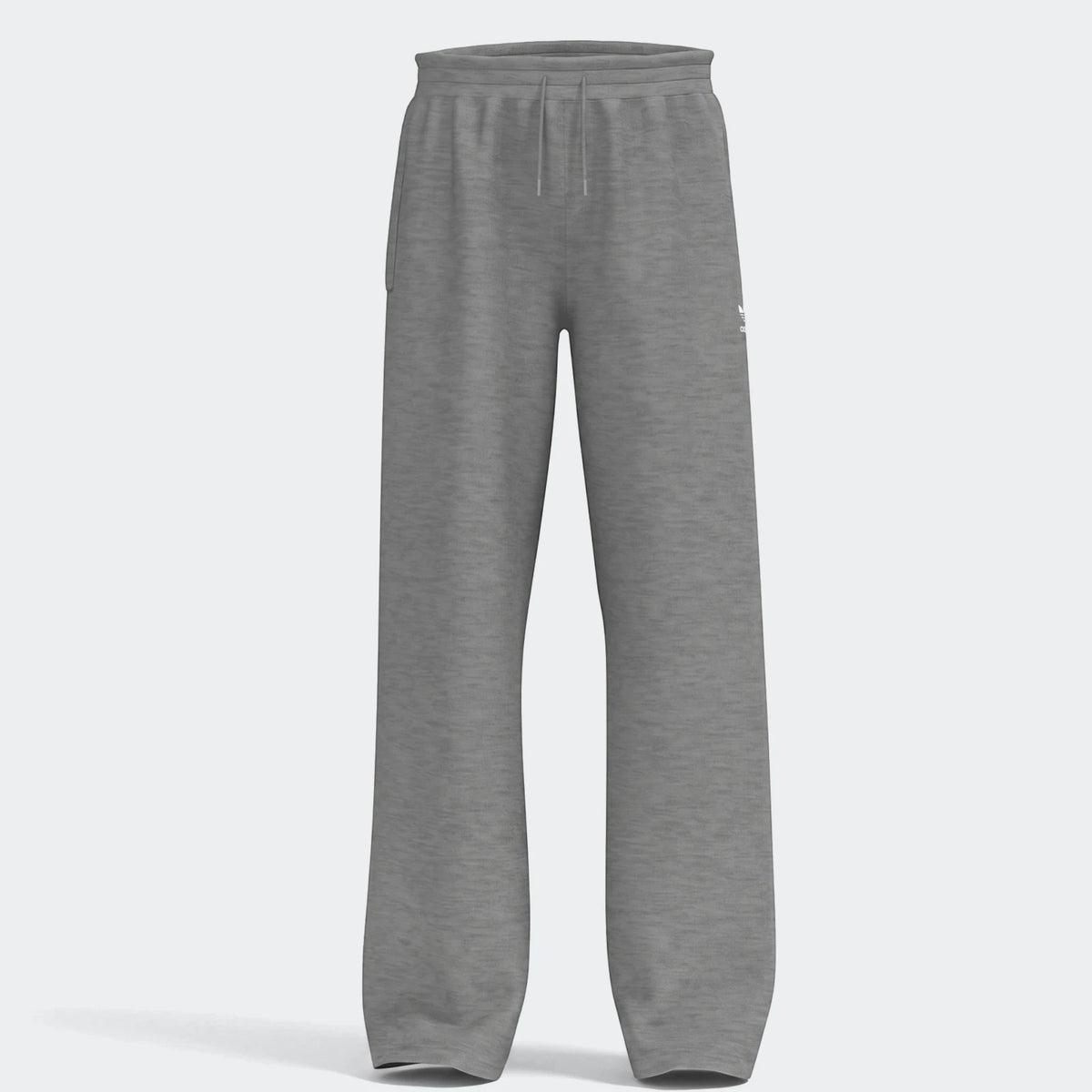 Gray youth wide leg sweatpants with a drawstring waist and a small white logo, presented on a plain background.