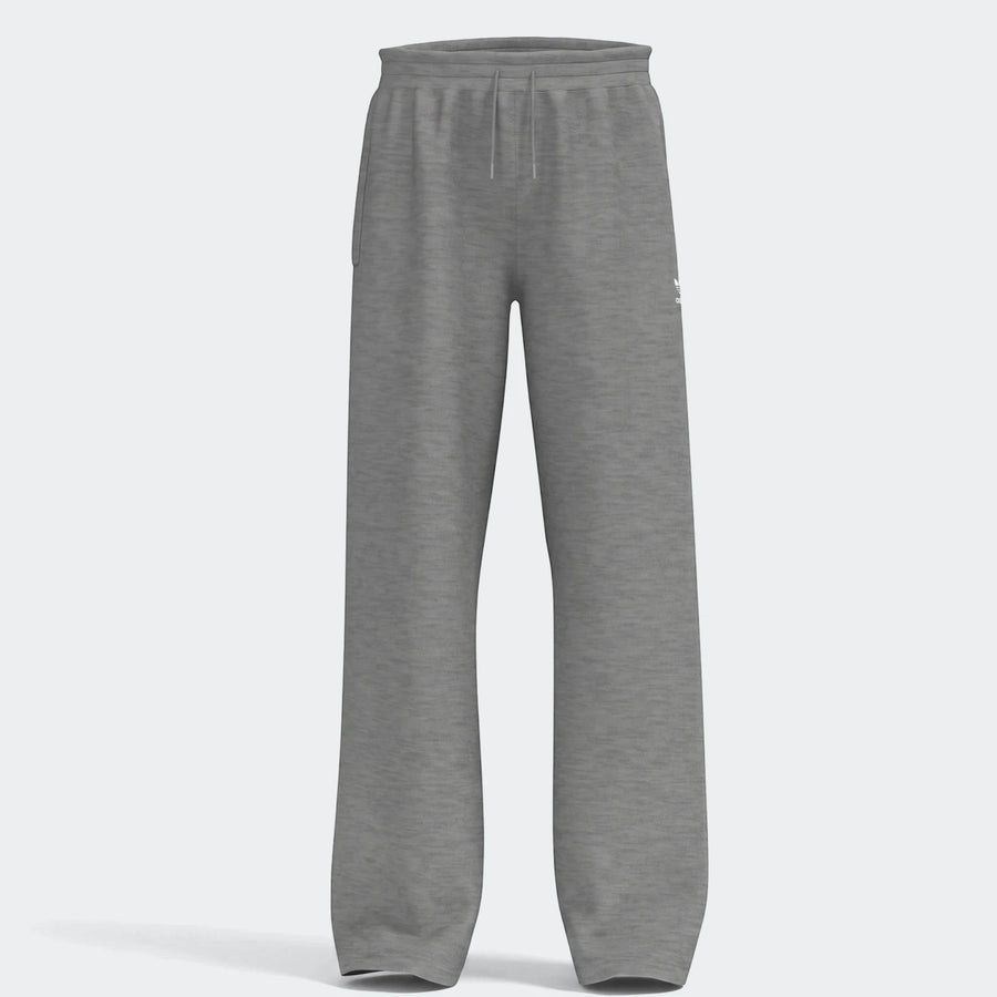 Gray youth wide leg sweatpants with a drawstring waist and a small white logo, presented on a plain background.