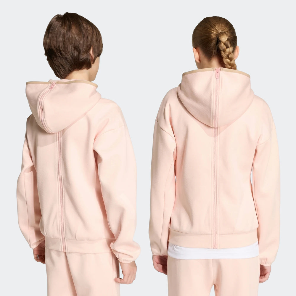 Youth Z.N.E. Full-Zip Hoodie in light pink, worn by two youth models, photographed from the back.