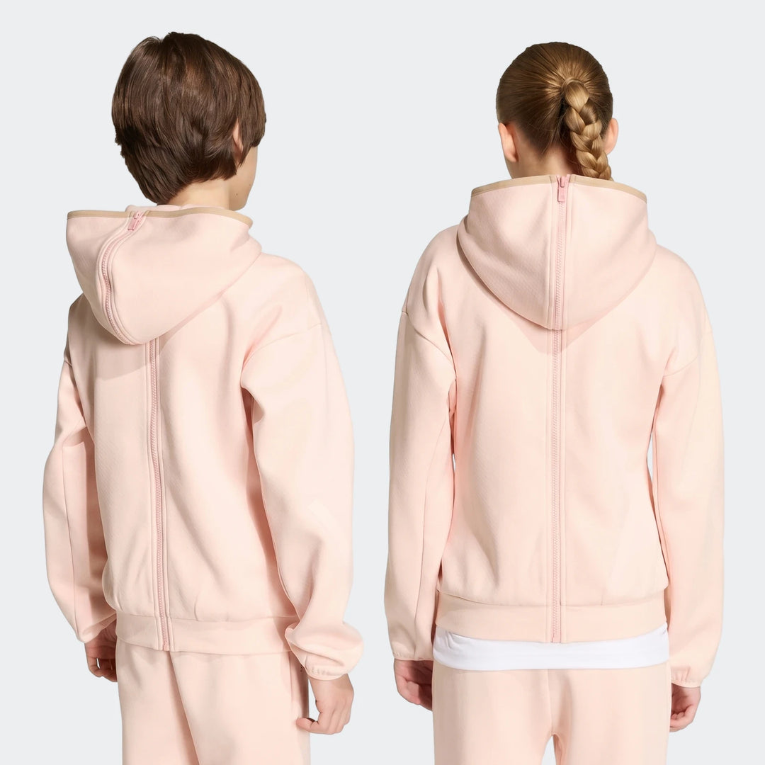 Youth Z.N.E. Full-Zip Hoodie in light pink, worn by two youth models, photographed from the back.