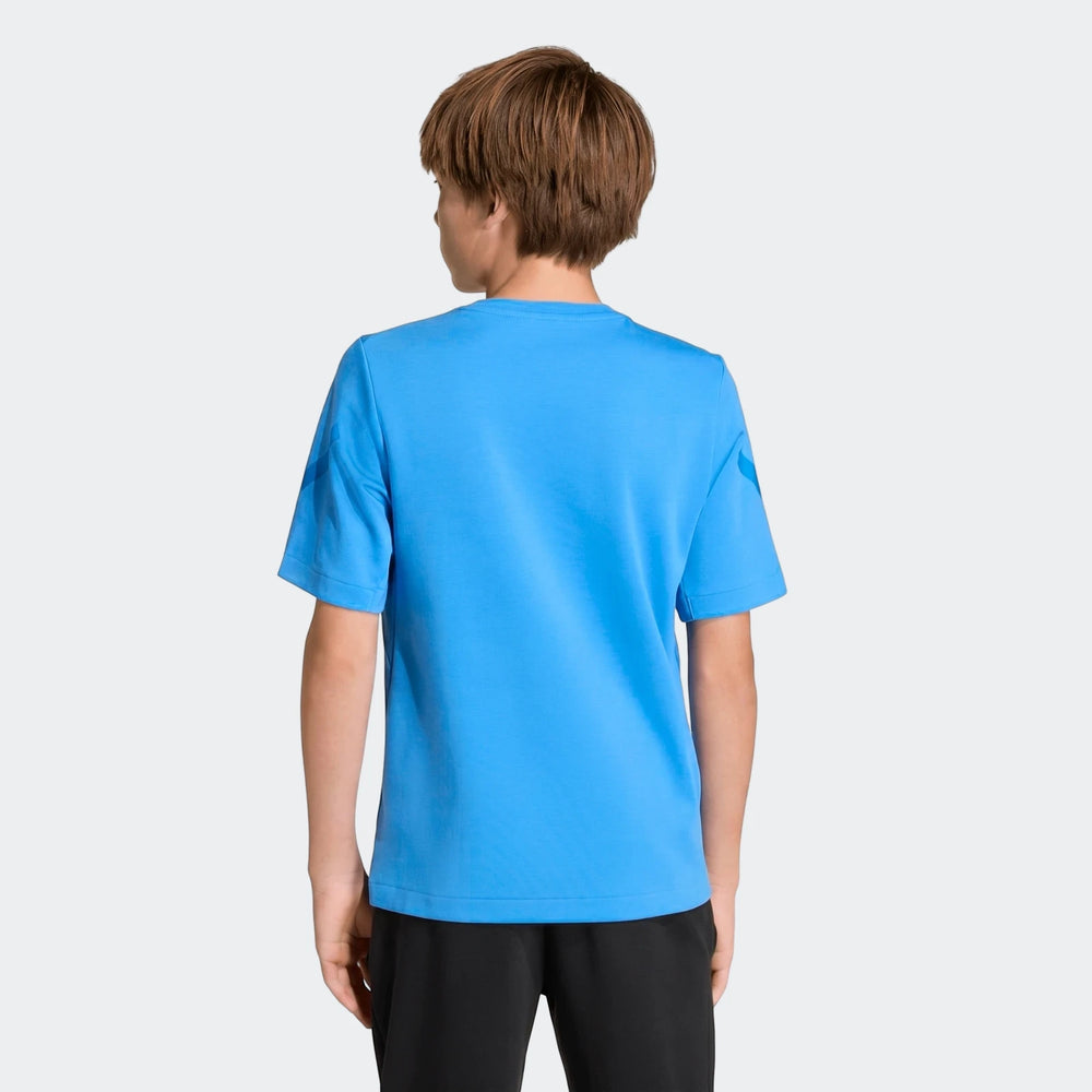 Youth Z.N.E. T-Shirt in blue, worn by a boy seen from the back, featuring short sleeves and a comfortable fit.