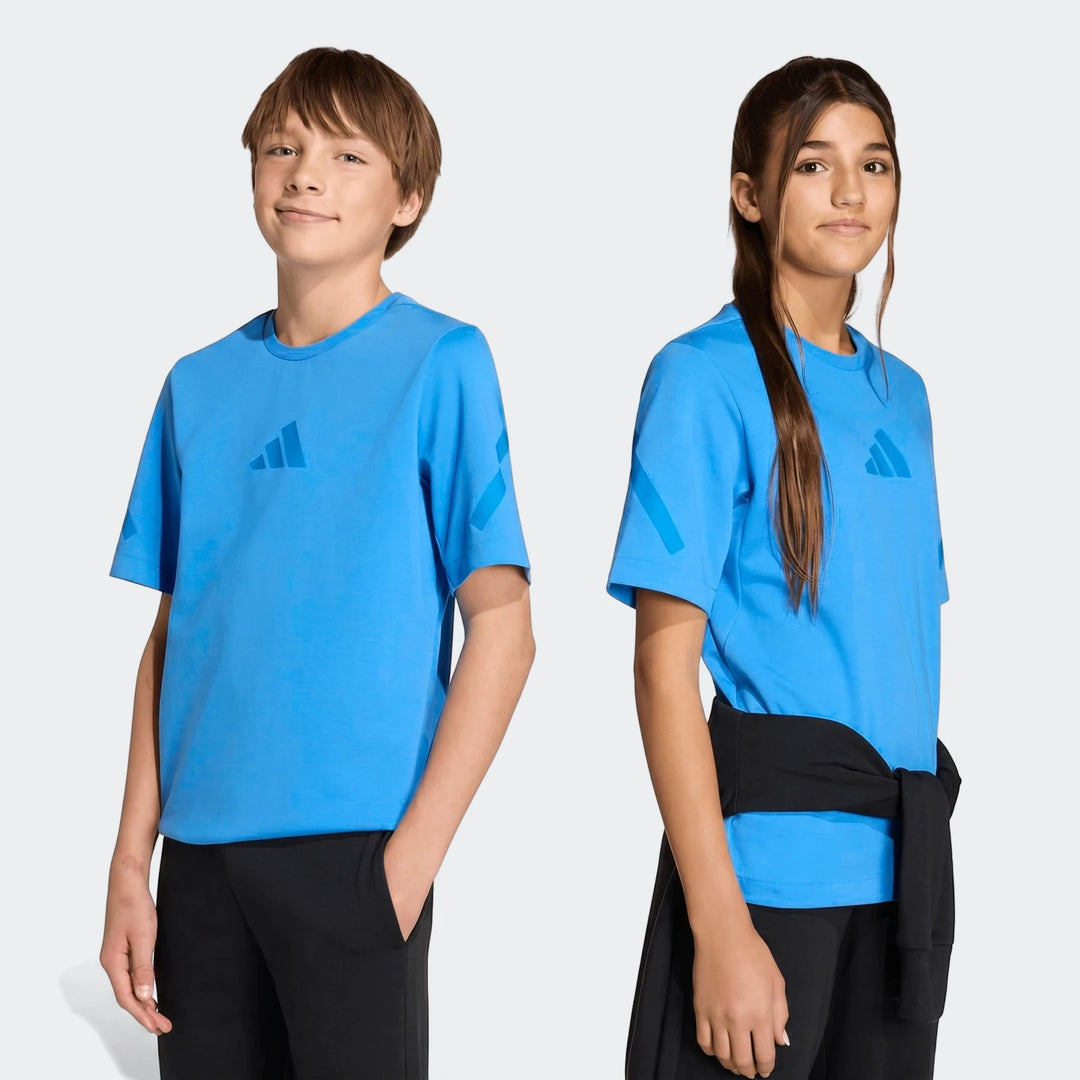 Youth Z.N.E. T-Shirt in bright blue, short-sleeve crewneck with tonal chest logo, front view.