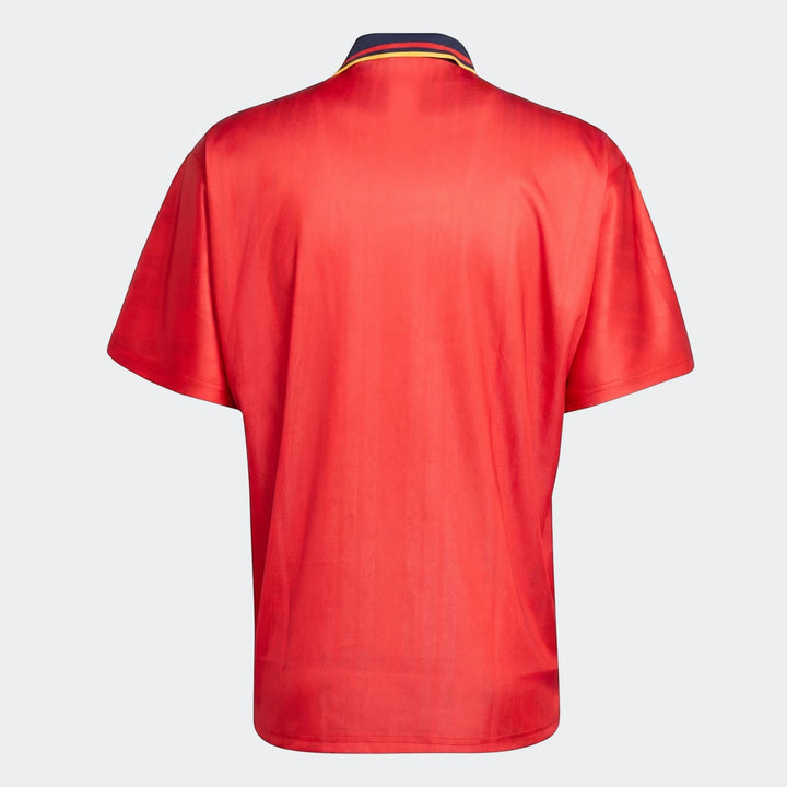 Z.N.E. Track Top in red, back view, short-sleeve athletic top with contrast navy collar and striped trim.