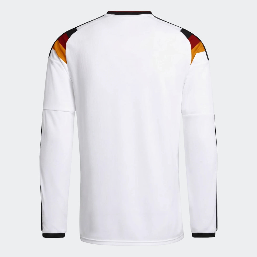 White long-sleeve Z.N.E. Track Top, back view. Sporty design with black, red, and yellow stripes on shoulders.